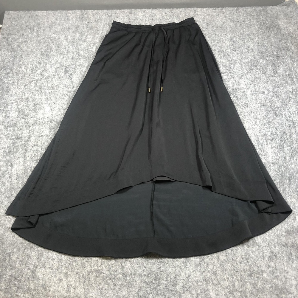 Banana Republic Skirt Womens S Black Chiffon Midi A Line High Low Lined Pull On